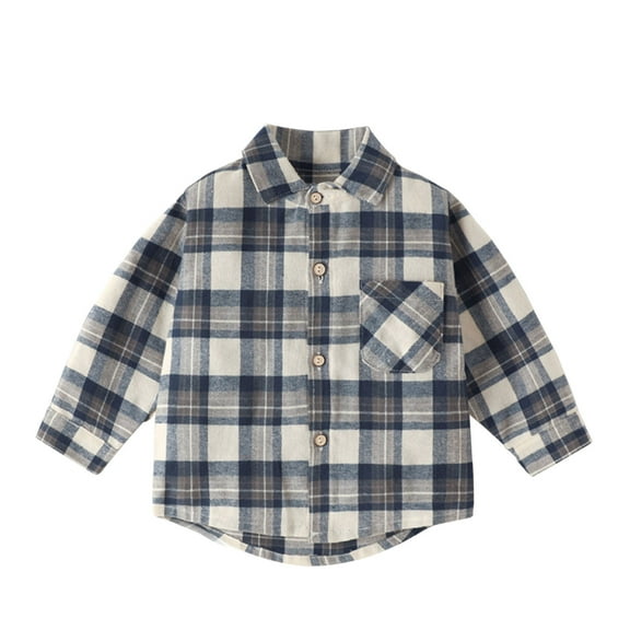 Odeerbi Toddler Boys Girls Plaid Shirt Plaid Flannel Shacket Jacket Fashion Casual Cotton Button Down Long Sleeve Shirt Dark Blue