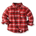 thumbnail image 1 of Odeerbi Toddler Boys Girls Plaid Shirt Plaid Flannel Shacket Jacket New Children's Cotton Lapel Blouse Jacket Colorblocking Cardigan Shirt Button Down Long Sleeve Shirt Red, 1 of 6