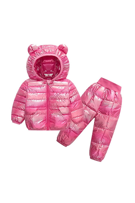 Toddler Boys Girls Puffer Jacket and Pants Sets Snowsuit Ski Suit Winter Coats Padded Coat Winter Lightweight Down Jacket Heavy Coat Set Hot Pink