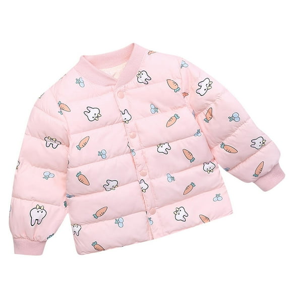 Odeerbi Toddler Boys Girls Puffer Jacket Winter Coats Padded Coat Fashion Children Casual Heavy Coat Long Sleeve Turndown Neck Cotton Clothing Down Jacket Pink
