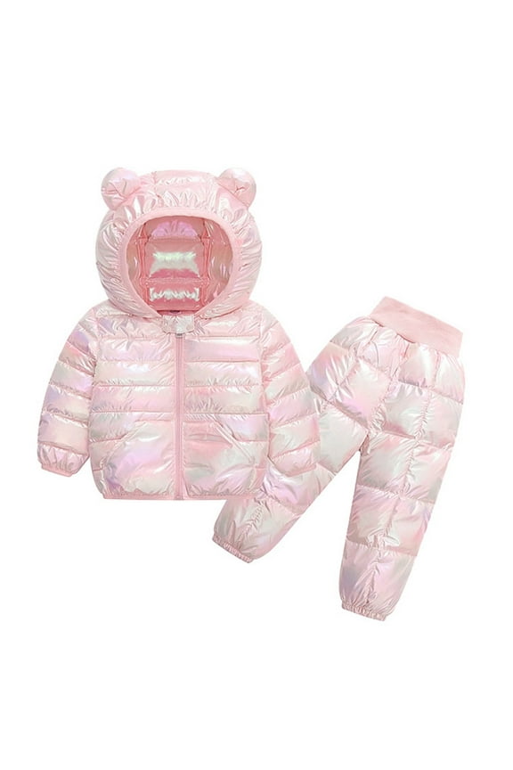 Toddler Boys Girls Puffer Jacket and Pants Sets Snowsuit Ski Suit Winter Coats Padded Coat Winter Lightweight Down Jacket Heavy Coat Set Pink