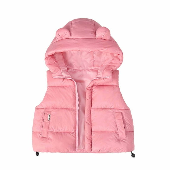 Odeerbi Toddler Boys Girls Puffer Vest Fall Winter Thermal Gilet Down Vest with Pocket Children's Solid Color Thick Sleeveless Hooded Jacket Coat Toddler Clothes Pink