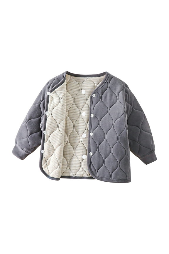 Toddler Boys Girls Quilted Down Jacket Winter Coats Thermal Padded Coat Fashion Solid Color Cute Plush Thickening Keep Warm Button Puffer Coat Gray