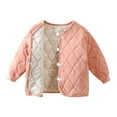 thumbnail image 1 of Odeerbi Toddler Boys Girls Quilted Down Jacket Winter Coats Thermal Padded Coat Fashion Solid Color Cute Plush Thickening Keep Warm Button Puffer Coat Pink, 1 of 5