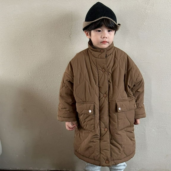 Odeerbi Toddler Boys Girls Quilted Padded Coats Children's Cotton-padded Coat Velvet Thickened Warm Winter Mid-length Cotton Coat Baby Coat Coffee 2-3 Years