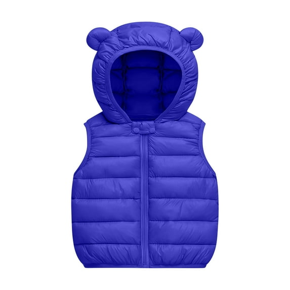 Odeerbi Toddler Boys Girls Quilted Padded Vest Toddler Kids Baby Clothes Fashion Cute Solid Color Windproof Padded Jacket Hooded Coat Blue 2-3 Years