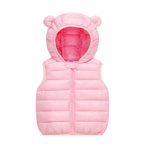 Odeerbi Toddler Boys Girls Quilted Padded Vest Toddler Kids Baby Clothes Fashion Cute Solid Color Windproof Padded Jacket Hooded Coat Pink 2-3 Years