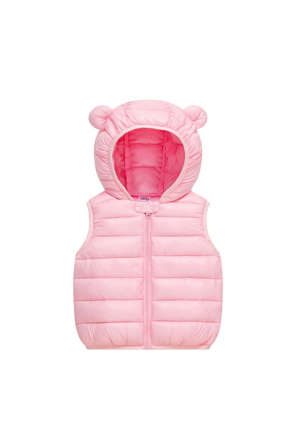 Toddler Boys Girls Quilted Padded Vest Toddler Kids Baby Clothes 2025 Fashion Cute Solid Color Windproof Padded Jacket Hooded Coat Pink 4-5 Years