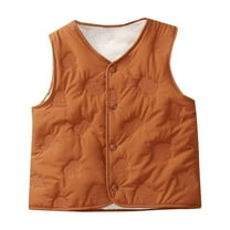 Odeerbi Toddler Boys Girls Quilted Puffer Vest Fall Winter Thermal Gilet Down Vest Children's Solid Color Round Neck Velvet Sleeveless Jacket Coat Toddler Clothes Coffee
