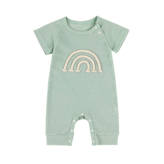 Odeerbi Toddler Boys Girls Rainbow Pattern Romper Jumpsuit Baby Clothes Child's Baby Botton Short Sleeve Round Neck Cute Solid Color Shorts Bodysuits Green