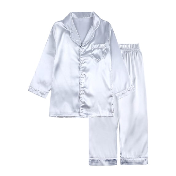 Odeerbi Toddler Boys Girls Silk-like Pajamas Set Kids Long Sleeve jammies Toddler Winter Solid Color Home Wear Baby Clothes Suit Silver 3-4 Years