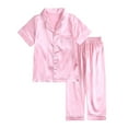 thumbnail image 1 of Odeerbi Toddler Boys Girls Silk-like Pajamas Set Kids Short Sleeve jammies Toddler Solid Color Pants Home Wear Baby Clothes Suit Pink 3-4 Years, 1 of 8