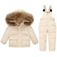 thumbnail image 1 of Odeerbi Toddler Boys Girls Ski Sui Waterproof Snowsuits Winter Down Jacket 2024 Fashion Solid Color Down Jackets Keep Thickening Warm Outdoor Coat Jumpsuit Set Beige 2-3 Years, 1 of 9