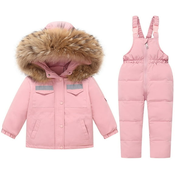 Odeerbi Toddler Boys Girls Ski Sui Waterproof Snowsuits Winter Down Jacket 2025 Fashion Solid Color Down Jackets Keep Thickening Warm Outdoor Coat Jumpsuit Set Pink 1-2 Years