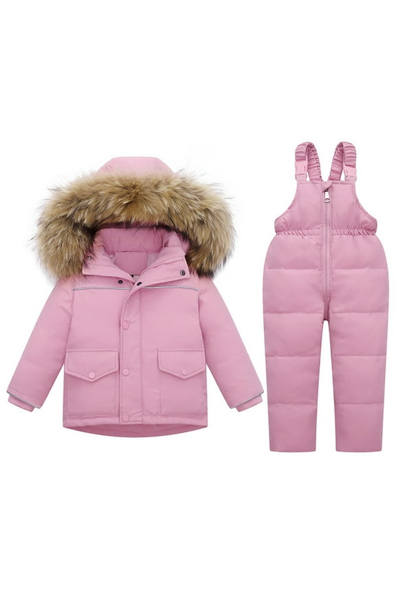 Toddler Boys Girls Ski Sui Waterproof Snowsuits Winter Down Jacket 2025 Fashion Solid Color Down Jackets Keep Thickening Warm Outdoor Coat Jumpsuit Set Pink 2-3 Years