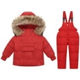 thumbnail image 1 of Odeerbi Toddler Boys Girls Ski Sui Waterproof Snowsuits Winter Down Jacket 2025 Fashion Solid Color Down Jackets Keep Thickening Warm Outdoor Coat Jumpsuit Set Red 1-2 Years, 1 of 9