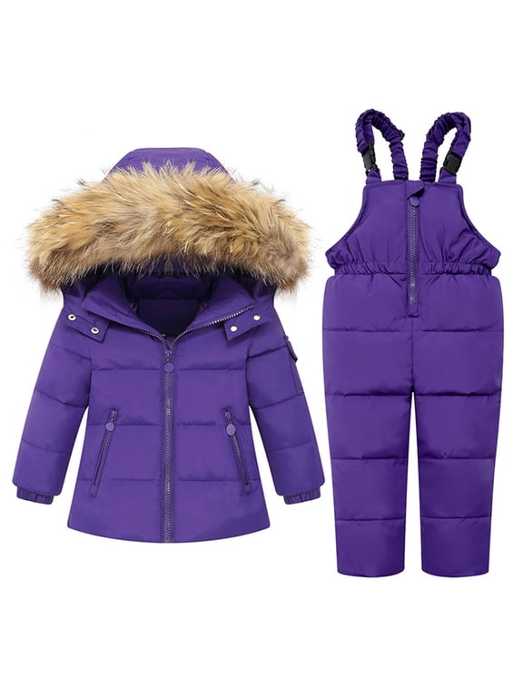 Toddler Boys Girls Ski Sui Waterproof Snowsuits Winter Down Jacket Fashion Solid Color Down Jackets Keep Thickening Warm Outdoor Coat Jumpsuit Set 1-2 Years