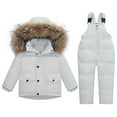 thumbnail image 1 of Odeerbi Toddler Boys Girls Ski Sui Waterproof Snowsuits Winter Down Jacket 2025 Fashion Solid Color Down Jackets Keep Thickening Warm Outdoor Coat Jumpsuit Set White 2-3 Years, 1 of 9