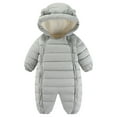 thumbnail image 1 of Odeerbi Toddler Boys Girls Snowsuits Winter Thermal Puffer Jumpsuit Down Romper Toddler Cute Hooded Bodysuit Plush Zipper Long Sleeve Onesie Toddler Clothes Gray, 1 of 7