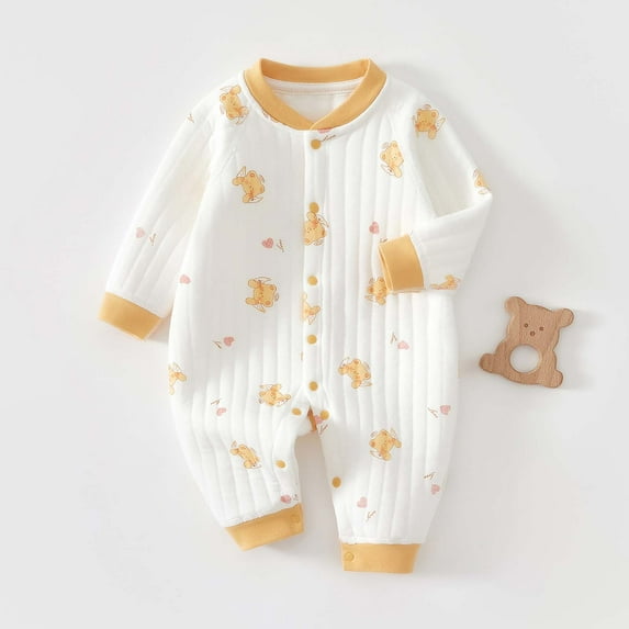 Odeerbi Toddler Boys Girls Spring Fall Cotton Jumpsuit Super Soft Cute Print Romper Newborn Clothes Onesie Super Cute Bodysuit Toddler Clothes Yellow