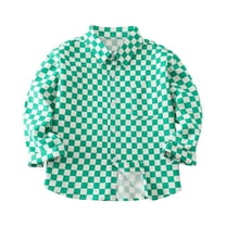 Odeerbi Toddler Boys Girls Spring Fall Plaid Shirt 1-6 Years Children's Casual Lapel Collar Plaid Single Breasted Long Sleeve Shirt Green