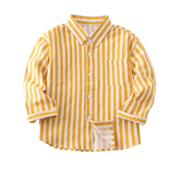 Odeerbi Toddler Boys Girls Spring Fall Striped Shirt Kids Fashion Cute Long Sleeve Lapel Collar Shirts with Pocket Print Casual Tops Yellow