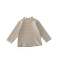 thumbnail image 1 of Odeerbi Toddler Boys Girls Striped Cotton Tops Fall Winter Half Turtleneck Bottoming Shirt Long Sleeve Solid Inner Top Khaki 2-3 Years, 1 of 6