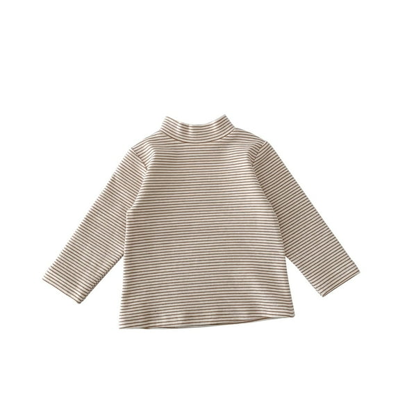 Odeerbi Toddler Boys Girls Striped Cotton Tops Fall Winter Half Turtleneck Bottoming Shirt 2025 Long Sleeve Solid Inner Top Khaki 2-3 Years