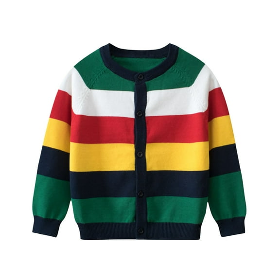 Odeerbi Toddler Boys Girls Striped Sweater Cardigan Children's Long Sleeve Round Neck Botton Cotton Sweater Green
