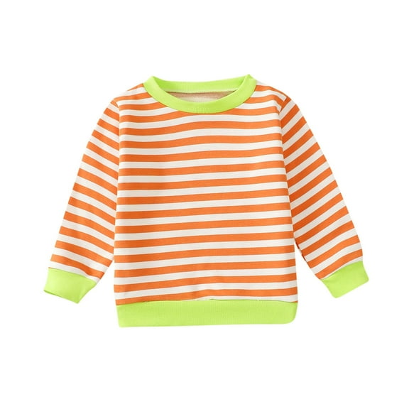 Odeerbi Toddler Boys Girls Striped Sweatshirt Cotton Crewneck Sweatshirts Children's Long Sleeves Round Neck Tops Shirt Pullover Sweatshirts Orange