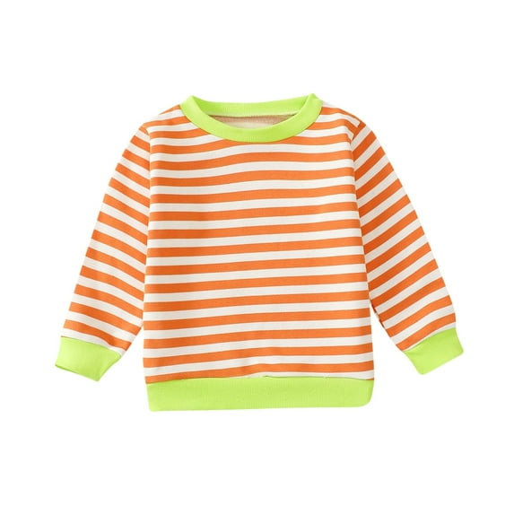 Odeerbi Toddler Boys Girls Striped Sweatshirt Cotton Crewneck Sweatshirts Children's Long Sleeves Round Neck Tops Shirt Pullover Sweatshirts Orange