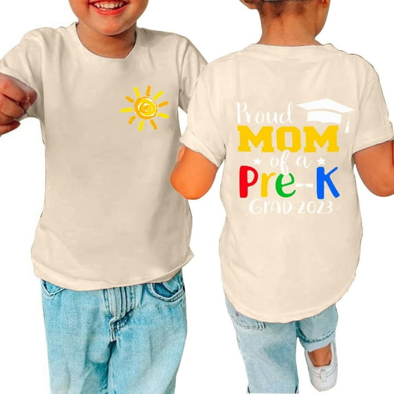 Odeerbi Toddler Boys Girls Summer Cartoon Print Shirt Toddler Baby Short Sleeve Cotton T-shirt Comfortable Solid Color Graduation Print Top Beige 5-6 Years