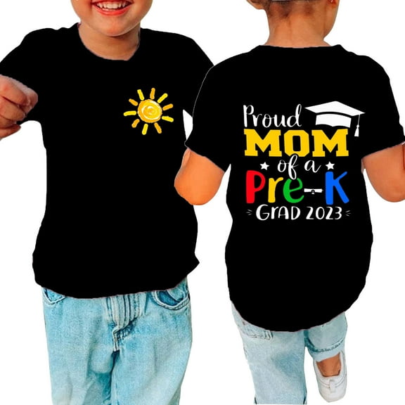 Odeerbi Toddler Boys Girls Summer Cartoon Print Shirt Toddler Baby Short Sleeve Cotton T-shirt Comfortable Solid Color Graduation Print Top Black 5-6 Years