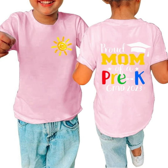 Odeerbi Toddler Boys Girls Summer Cartoon Print Shirt Toddler Baby Short Sleeve Cotton T-shirt Comfortable Solid Color Graduation Print Top Pink 3-4 Years