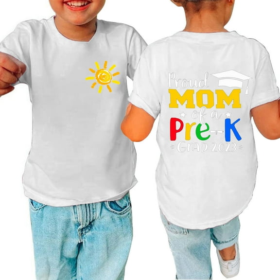 Odeerbi Toddler Boys Girls Summer Cartoon Print Shirt Toddler Baby Short Sleeve Cotton T-shirt Comfortable Solid Color Graduation Print Top White 5-6 Years