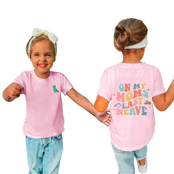 Odeerbi Toddler Boys Girls Summer Cartoon Print Shirt Toddler Baby Comfortable Solid Color Top Print Short Sleeve Cotton T-shirt Pink 5-6 Years