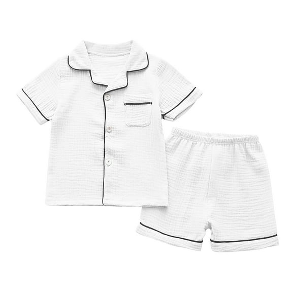 Odeerbi Kids Boys Girls Summer Pajamas 2 Piece Sleepwear Kids Fashion Cute Solid Color Soft Short Sleeve Top Shorts Home Wear Suit Loungewear PJs Set White