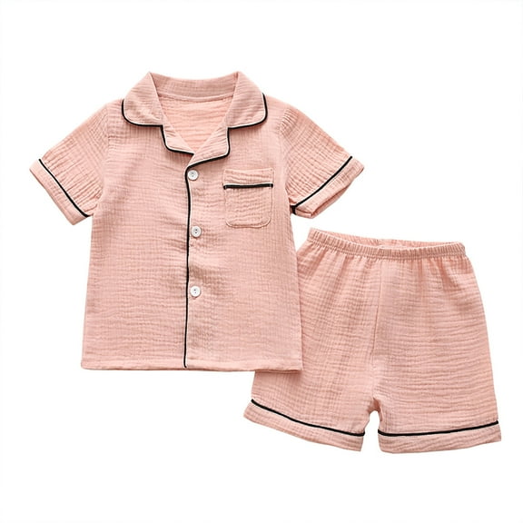 Odeerbi Toddler Boys Girls Summer Pajamas 2 Piece Sleepwear Kids Fashion Cute Solid Color Soft Short Sleeve Top Shorts Home Wear Suit Loungewear PJs Set Pink