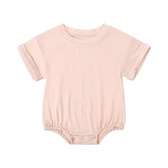 Odeerbi Toddler Boys Girls Summer Short Sleeve Romper Jumpsuit Cotton Baby Clothes Child's Jumpsuit Baby Botton Round Neck Cute Solid Color Shorts Bodysuits Pink