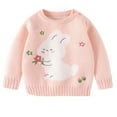 thumbnail image 1 of Odeerbi Toddler Boys Girls Sweater Cute Winter Thermal Knit Crewneck Sweater Children's Soft Cotton Outerwear Pullover Sweater Toddler Clothes Pink, 1 of 5