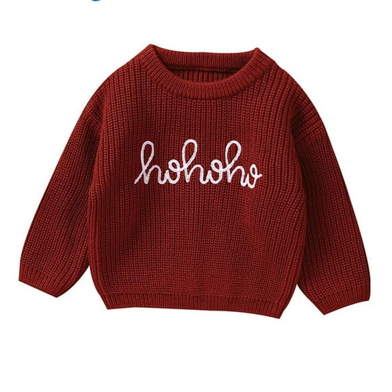 Odeerbi Toddler Boys Girls Sweater Cute Winter Thermal Knit Crewneck Sweater Knitted Embroidered Solid Color Sweater Toddler Clothes Red
