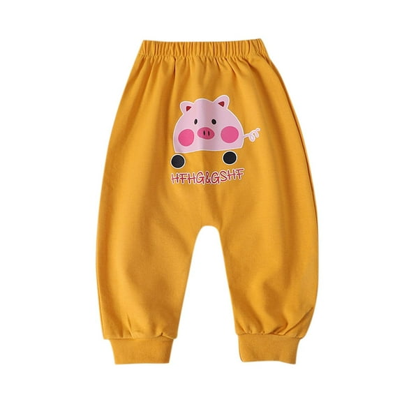 Odeerbi Toddler Boys Girls Sweatpants Cotton Jogger Pants Cartoon Printed Drop Crotch Pants Child's Baby Printed Long Workout Pants Athletic Pants Cute Pants Yellow