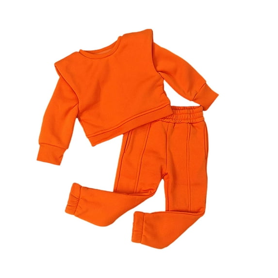 Odeerbi Toddler Boys Girls Sweatshirt Kids Two Piece Tracksuits Set Solid Color Crewneck Long Sleeve Sweatshirts Elastic Waistband Pants Orange