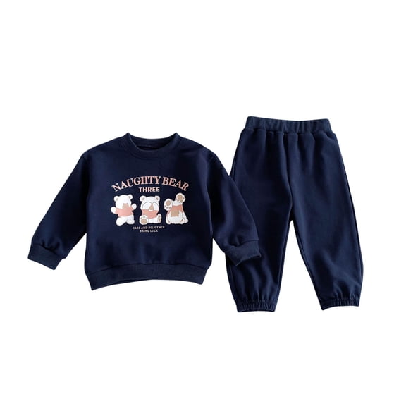 Odeerbi Toddler Boys Girls Sweatsuits Fall Winter Two Piece Outfits Set Children's Long Sleeves Round Neck Sweatshirt Jogger Pants Tracksuit Dark Blue