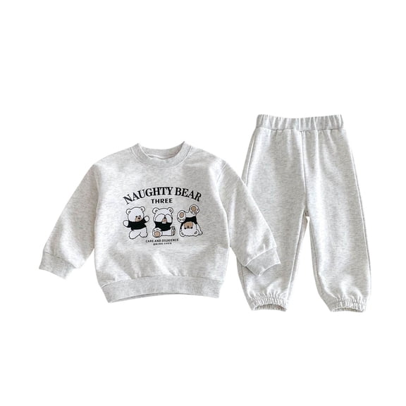 Odeerbi Toddler Boys Girls Sweatsuits Fall Winter Two Piece Outfits Set Children's Long Sleeves Round Neck Sweatshirt Jogger Pants Tracksuit White