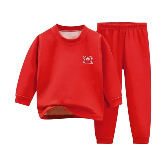 Odeerbi Toddler Boys Girls Sweatsuits Fall Winter Two Piece Outfits Set Fashion Casual Round Neck Long Sleeve Sweatshirt Solid Color Jogger Pants Thermal Tracksuit Red