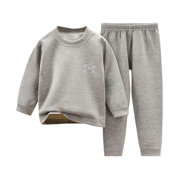 Odeerbi Toddler Boys Girls Sweatsuits Fall Winter Two Piece Outfits Set Fashion Casual Round Neck Long Sleeve Sweatshirt Solid Color Jogger Pants Thermal Tracksuit Gray