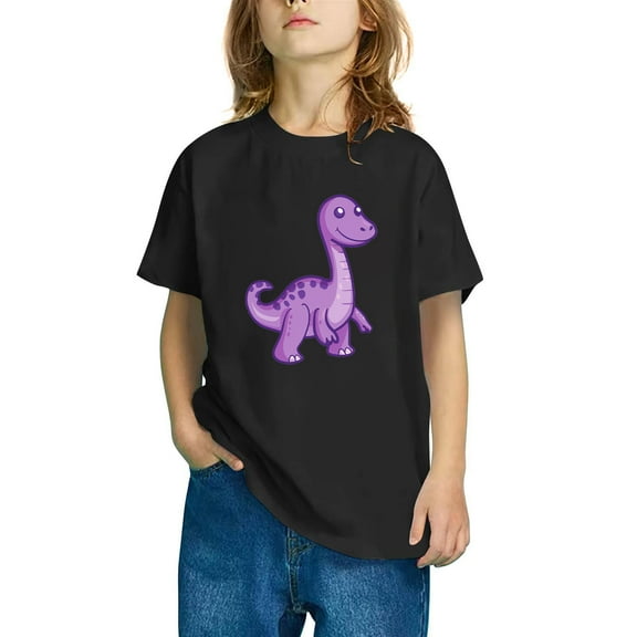 Odeerbi Kids Boys Girls T-shirt Dinosaur Print Short Sleeve Cotton Tee Tops Kids Fashion Cute Round Neck Cartoon Print Tees Black
