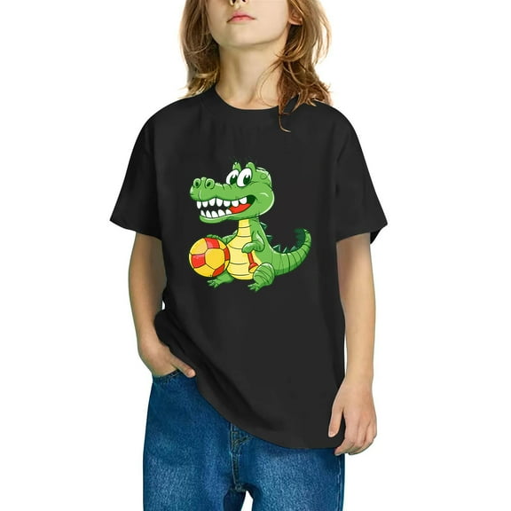 Odeerbi Toddler Boys Girls T-shirt Dinosaur Print Short Sleeve Cotton Tee Tops Kids Fashion Cute Round Neck Cartoon Print Tees Black