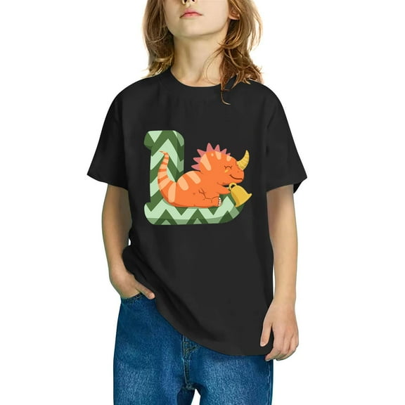 Odeerbi Toddler Boys Girls T-shirt Dinosaur Print Short Sleeve Cotton Tee Tops Kids Fashion Cute Round Neck Cartoon Print Tees Black
